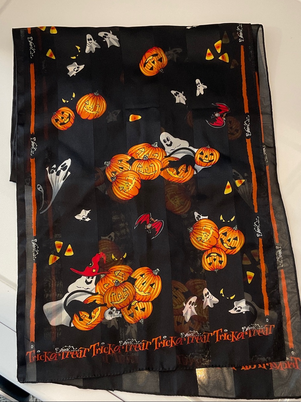 Halloween Pumpkin & Ghost Costume Scarf — Black and Orange